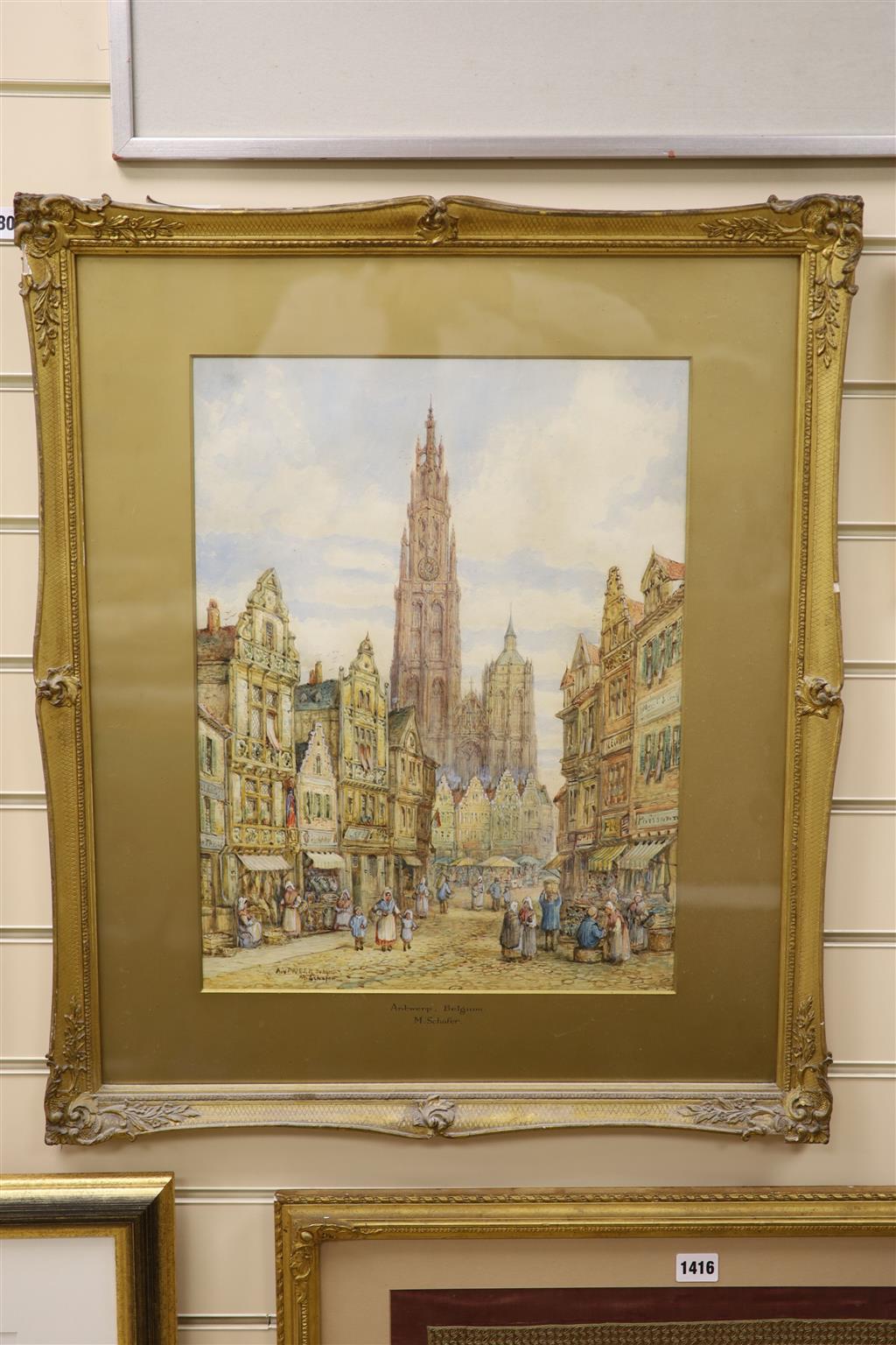 Henry Schafer (1833-1916), watercolour, Antwerp, Belgium, signed, 46 x 35cm